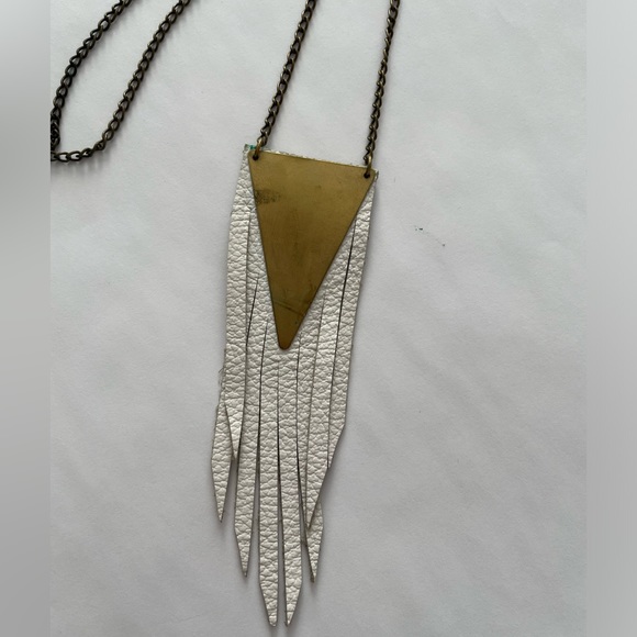 White Leather Fringe Necklace - Picture 2 of 6